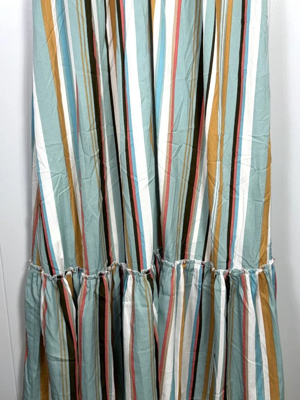 Anthropologie Listicle Multi-Color Striped Halter Maxi V-Neck Ruffle Dress M NEW - Picture 7 of 8
